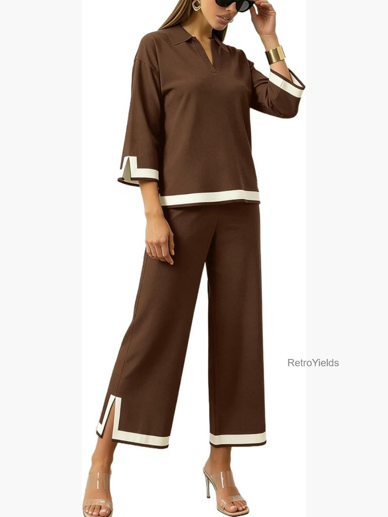 3/4 Sleeve Knit Top Wide Leg Pant Lounge Set